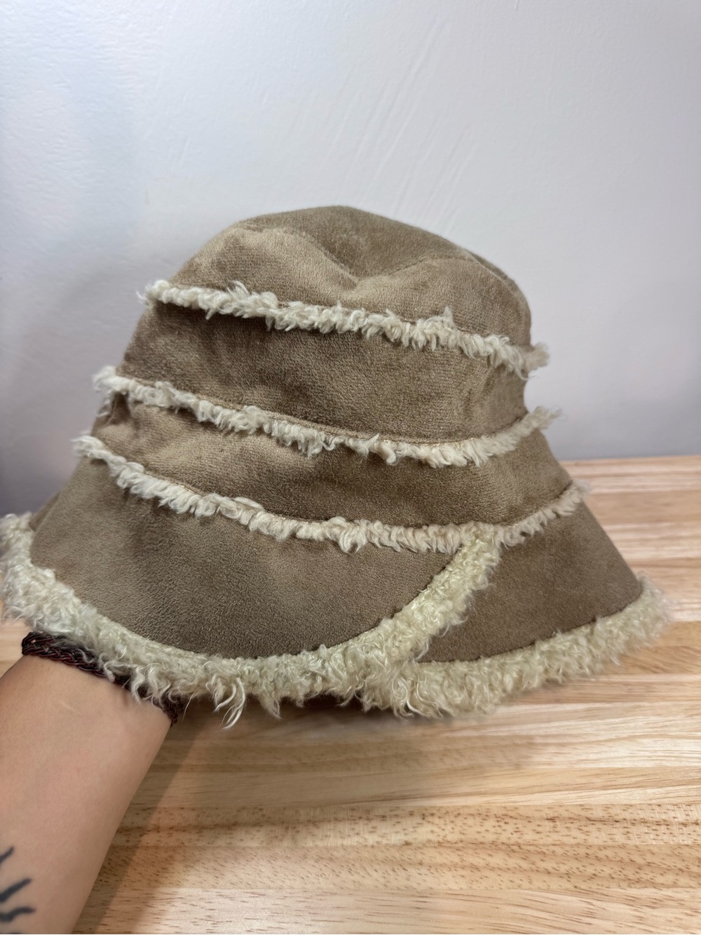 Y2k Fownes Suede Fringe Bucket Hat - Taupe